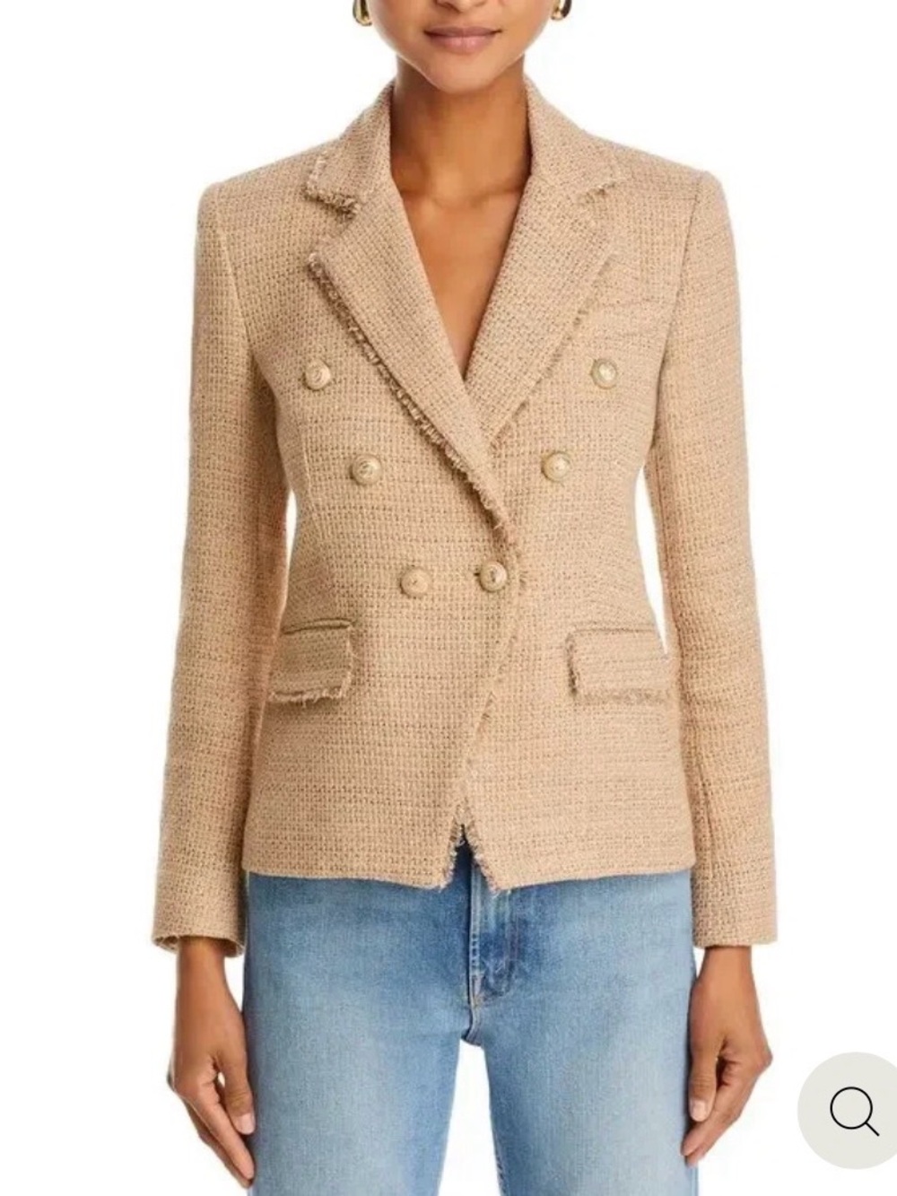Generation Love Beige Double-Breasted Tweed Blazer